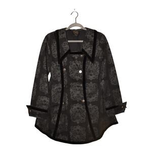 FUNHOUSE $100 Wicked Gothic Lolita Velvet Trim‎ Trench Coat Black Small